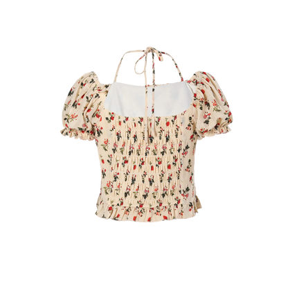 Ladies Fashion Polyester Cute Puff Sleeves Print Top ODM