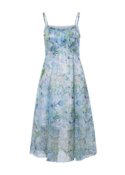 Ladies Fashion Polyester Spaghetti Strap Printed Dress ODM