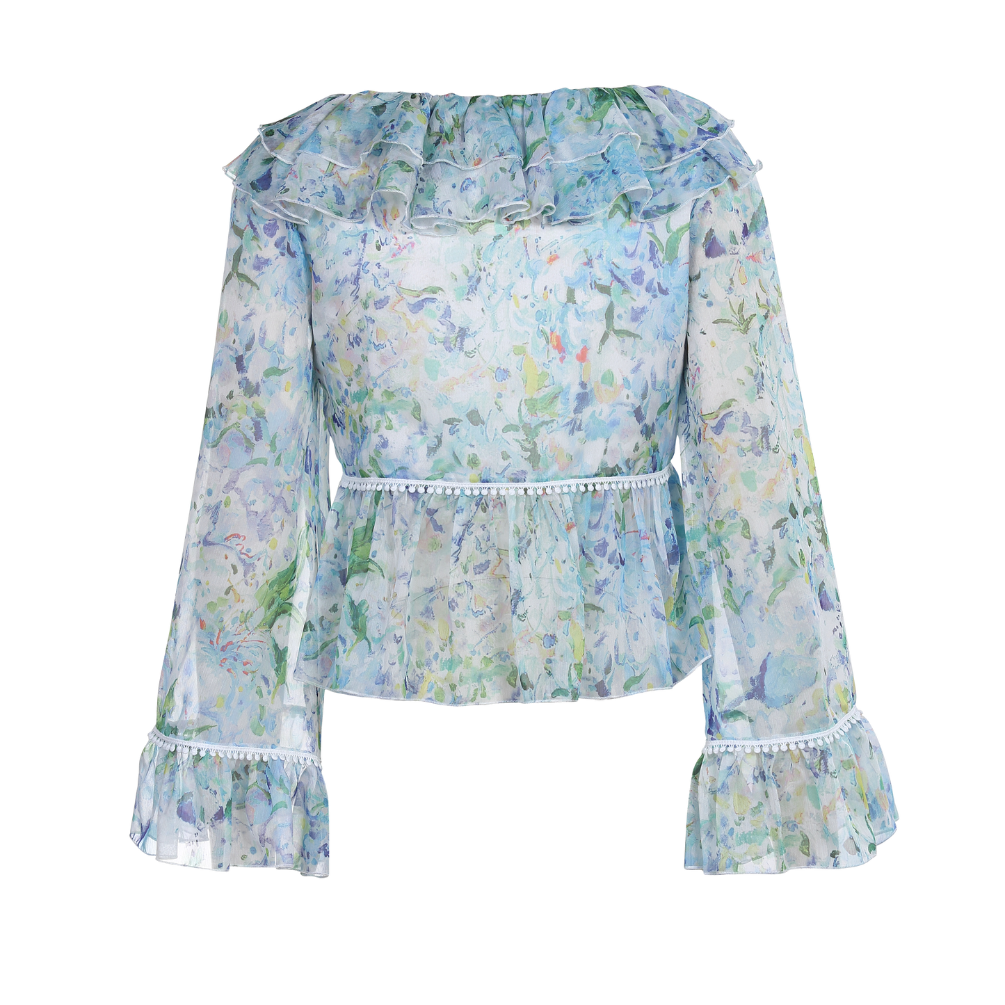 Ladies Fashion Polyester Ruffle V Neck Long Sleeve Blouse ODM