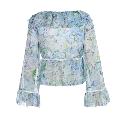 Ladies Fashion Polyester Ruffle V Neck Long Sleeve Blouse ODM
