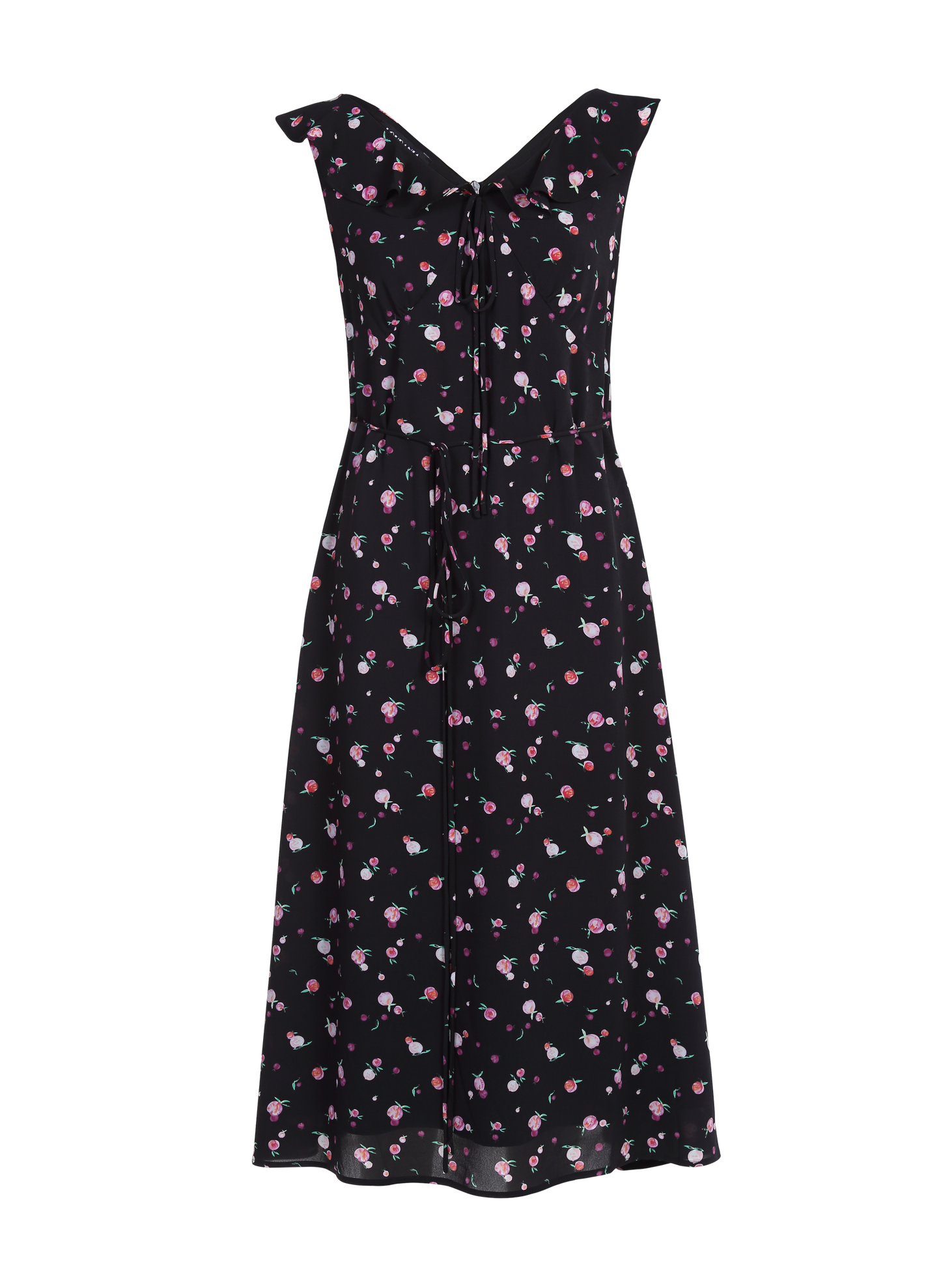 Ladies Fashion Polyester V Neck with Ruffle Collar Printed Dress ODM