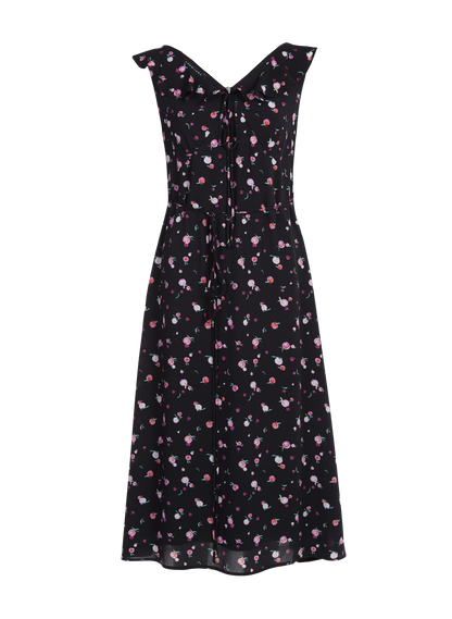 Ladies Fashion Polyester V Neck with Ruffle Collar Printed Dress ODM