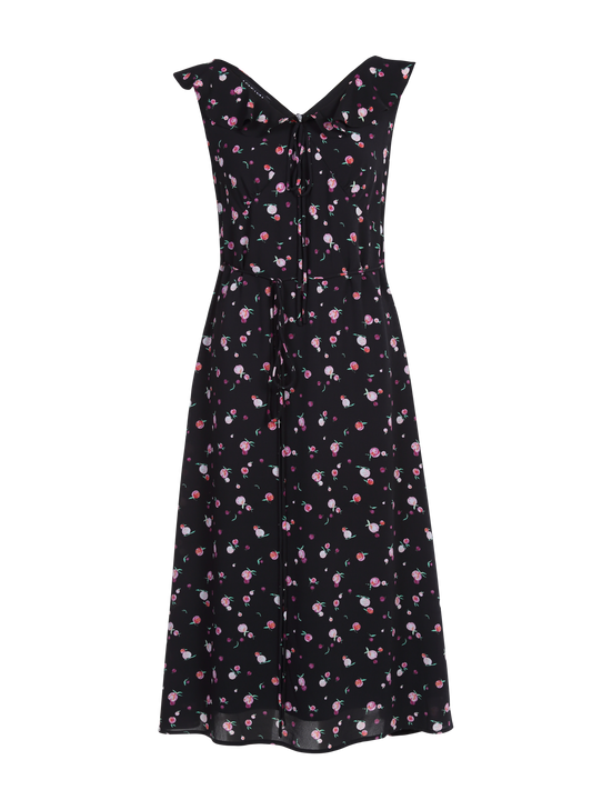 Ladies Fashion Polyester V Neck with Ruffle Collar Printed Dress ODM