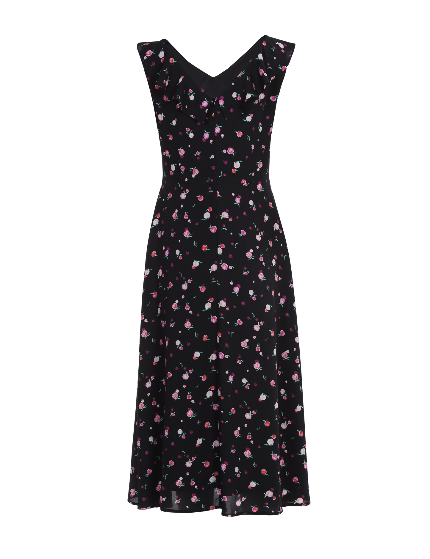 Ladies Fashion Polyester V Neck with Ruffle Collar Printed Dress ODM