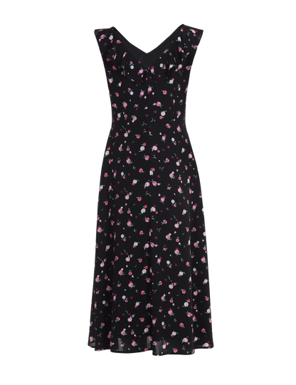 Ladies Fashion Polyester V Neck with Ruffle Collar Printed Dress ODM