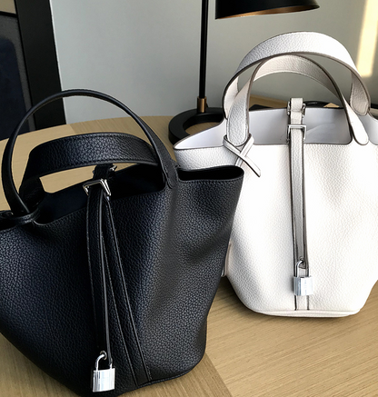 Mid Size Bucket Handbag with lock decoration 軟皮子母袋水桶手提包