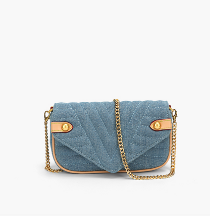 Contrast color Crossbody Bag with golden chain strap 牛仔布款鏈帶包