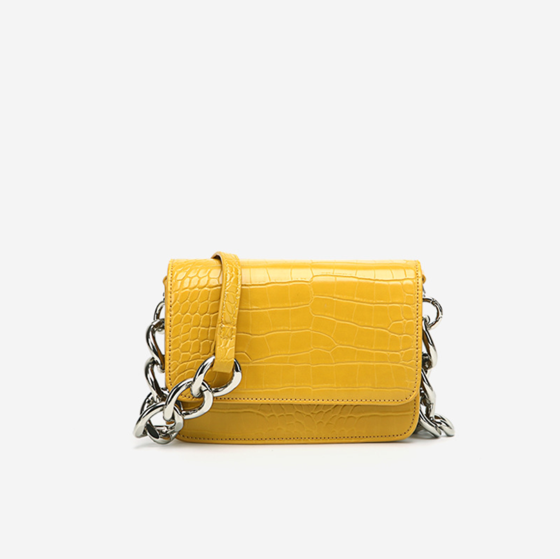 Big Silver Buckled Chain Shoulder Bag 大銀扣鏈配皮肩帶手袋