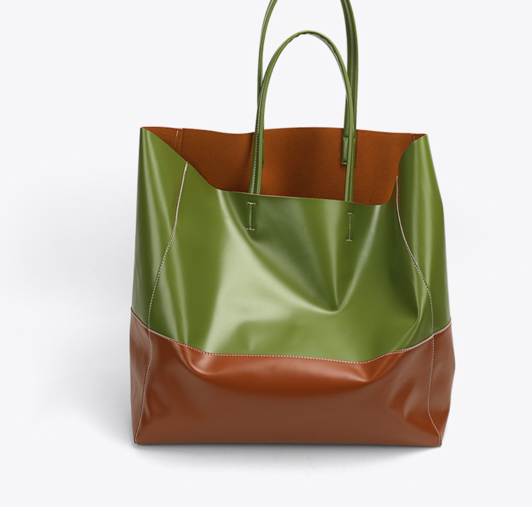 Green Colorblock Shopper Bag 綠色拼色單肩購物袋