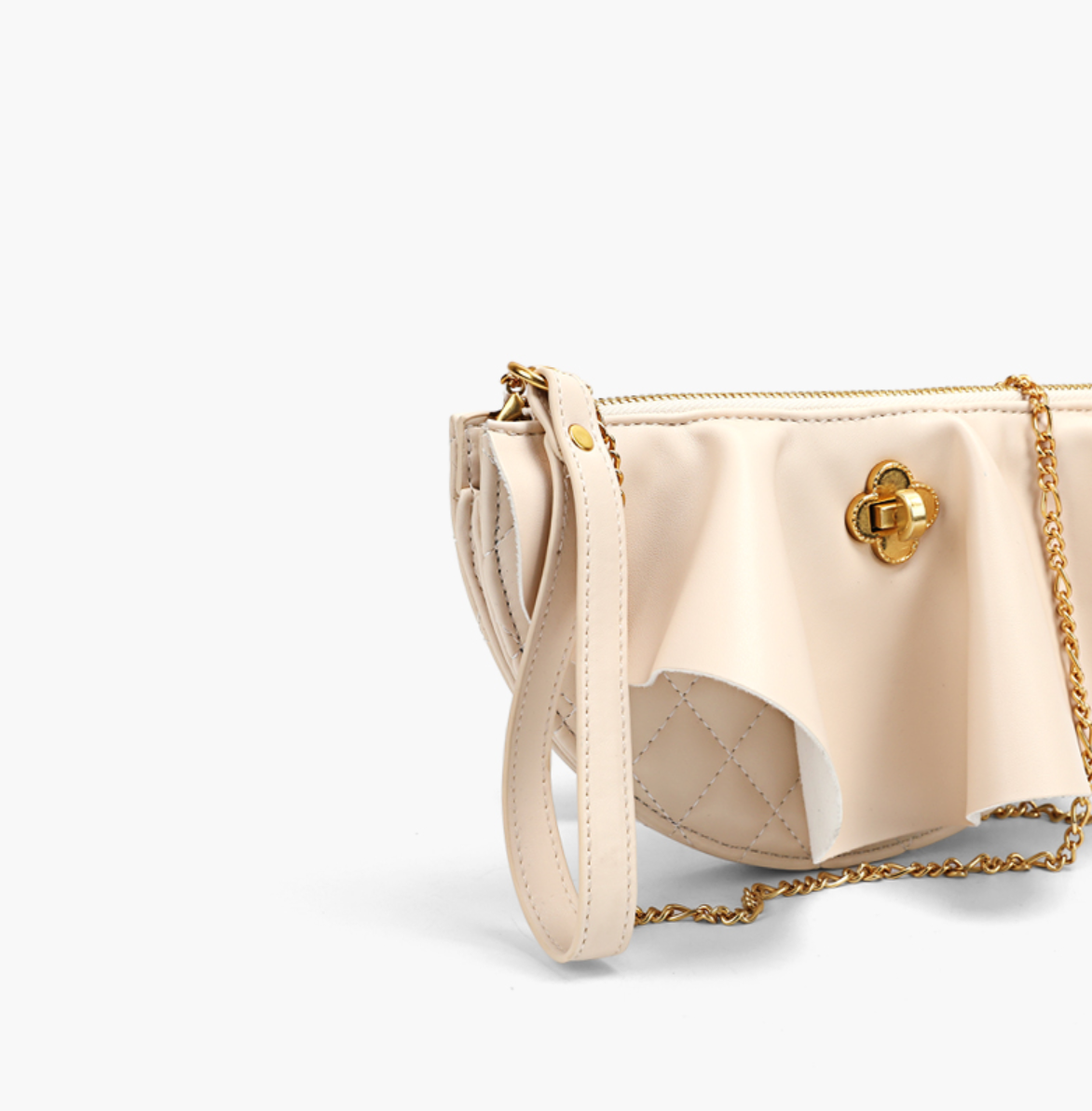 Diamond Print with Chain Crossbody Bag 荷葉邊裝飾金鏈帶斜背包