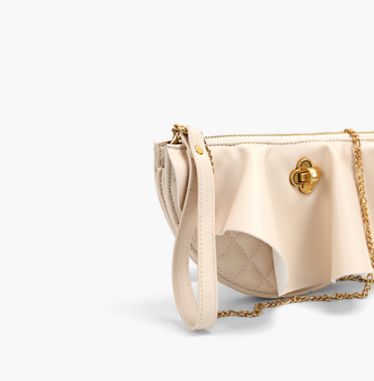 Diamond Print with Chain Crossbody Bag 荷葉邊裝飾金鏈帶斜背包